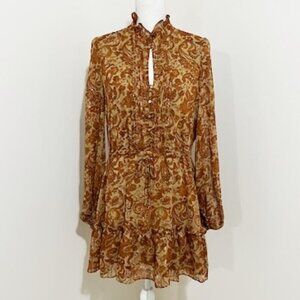 House Of Harlow 1960 Metallic Gold Paisley Ruffles Lined Women's Size 8